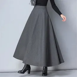 Winter Frauen Lange Woolen Rock Mode Hohe Taille Grundlegende Wolle Röcke Weibliche Casual Dicke Warme Elastische ALine Maxi O839 240113