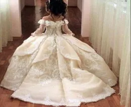 Underbara Off Axel Flower Girl Dresses For Wedding Sheer Long Sleeve Lace Applique Back Girls Pageant Gowns Princess Dresses5118135