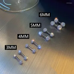 스터드 이어링 2024 반짝이는 풀 크리스탈 라인톤 여성 귀여말 스테인리스 스틸 실버 컬러 디스코 더블 볼 스몰