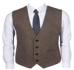2019 Country Groom Vets Farm Wool Wool Herringbone Tweed Vests Custom Made British Style Groom Vest Slim Fit Mens Suit Weistcoat 1297373