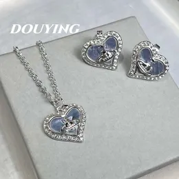 2024 Viviennelies Satürn Yeni Aurora Mavi Mor Fritillaria Aşk Kolye Küpe Set Hafif Lüks Tasarımcı Jeweler Westwood Kadın için Yüksek Kaliteli Tatil Hediyeleri