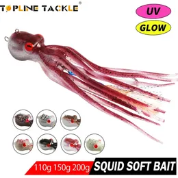 1PCS Sea Fishing Lure 60g150g15CM 200g20CM Boat Fish Troll Bait Acrylic Resin Octopus Bionic Squid Feather Skirt 240113