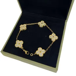 Van-Clef Arpes Bransoletka Designer Kobiety Najwyższa jakość Brzeczycielka cztery liść trawa pełna diament Lucky Flower v Gold plated 18-krotnie różowe złoto moda