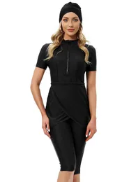 CROP Kurze muslimische Bademode Damen bescheidener Badeanzug Burkini mit Frontreißverschluss 240113