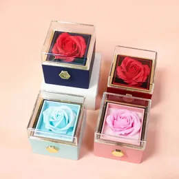 1pc girando eterna rosa flor caixa de jóias anel brincos colar caixas de armazenamento casamento presente do dia dos namorados para os amantes 240113
