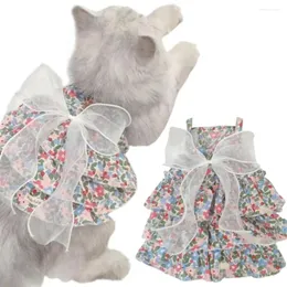 Cat Costumes Pet Dress Pattern Flower Pattern Beautiful Free Free Easy Rowerding Cotton Print With Bow-Bant Supplies