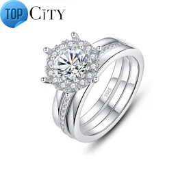 CZCITY Set di anelli per promesse di nozze con diamanti Moissanite da cocktail in argento sterling 925 con Moissanite da 1 ct