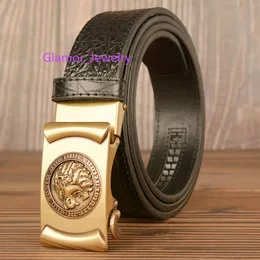 Brand New Men's Chinese Ethnic Luxury Belt Personality Domineering Lion Head Crocodile Pattern Automatic Buckle High Quality Leather Design 4 Styles Width 3.5cm