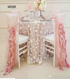 2015 Blush Pink Szyfonowe Ruffle Romantyczne piękne krzesło szarfia próbka G017120152
