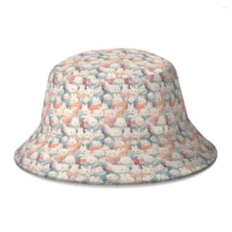 Berets Cute Pink Animal Bucket Hat For Women Men Teenager Foldable Bob Fisherman Hats Panama Cap Streetwear