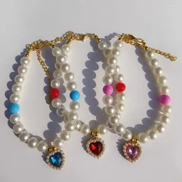 Collares para perros, Collar de perlas ostentosas para mascotas, Collar con colgante de corazón de melocotón y diamantes, cuello ajustable, regalo de princesa para cachorros y gatos