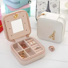 Billiga mode kvinnors mini smycken box resor makeup arrangör faux läder kista med dragkedja billig klassisk stil smycken fodral