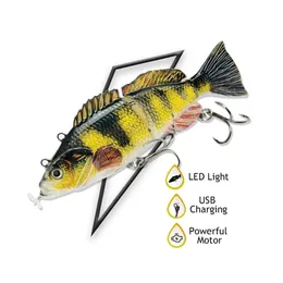 Robotic Multi Founted Bait Electric Lure Bass Wobblers LED Light för 4 segement Fishing Swimbait Artificial Hard uppladdningsbar 240113