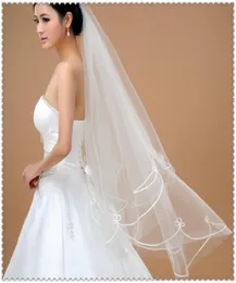 스톡 싼 짧은 결혼 베일 리본 가장자리 흰색 칙칙한 실제 샘플 신부 베일 웨딩 드레스 8760157