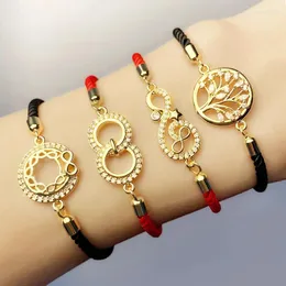 Charmarmband Dubbelrundan/Tree of Life Armband för kvinnor smycken CZ Pave Fashion Design Infinity Star Bangle Black/Red Rope Chain Gift