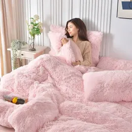 Conjunto de cama de veludo de vison engrossado de quatro peças inverno cristal veludo lençóis coral pelúcia capa de edredão flanela conjunto de três peças 240113