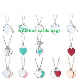 10A Sterling Sier Necklace Pendant Necklaces Female Jewelry Exquisite Official Classic and Co Blue Heart Quality Designer Bracelet