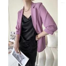 Kvinnors kostymer svart kostymjacka Chiffon Blazers Women 2024 Half Sleeve Spring Autumn Korean Style Casual High-End Slim Straight Coats