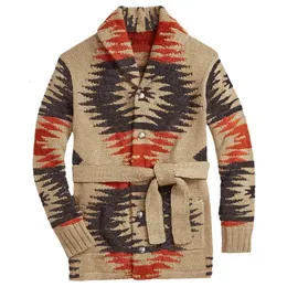 Мужской жаккардовый свитер в европейском и американском стиле в стиле ретро, куртка-кардиган средней длины на шнуровке