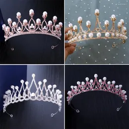 Saç klipleri zarif moda düğün tiara inci taç kadınlar kızlar lüks gelin rhinestone diadem kafa bandı gelin aksesuarları headdress