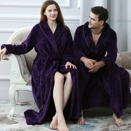 Women Winter Plus Size Long Warm Flannel Bathrobe Men Velvet Bath Robe Bride Dressing Gown Jacquard Lovers Night Sleepwear 240113