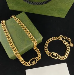 Hiphop Rock Punk Cuba Thick Chains Necklaces Interlocking Letters Ear Stud Earring Bracelets Golden Tiger Head Pendants Unisex Necklaces Jewelry Sets Gift Box