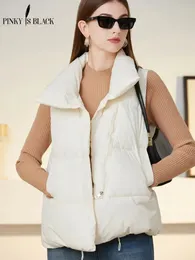 Pinkyisblack quente outono inverno feminino colete curto casaco bolsos casual moda sem mangas jaqueta sólida para o sexo feminino 240113