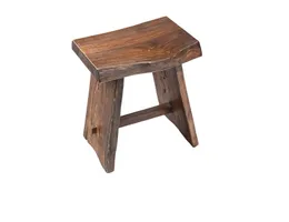 Nordic Style Teak Stool with Curved Seat, Live Edge Stool, Rustic Country Farmhouse Ottomans