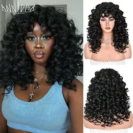 Black Curly With Bangs Long Afro s for Women Synthetic Fiber Glueless Hair Daily Use Party Halloween Cosplay 240113