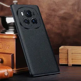 Echtes Rindsleder Litchi Slim Case für Honor Magic6 Pro/6 Business Rückseite