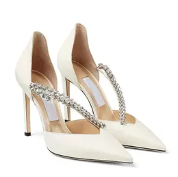 High Heel Shoe Evening Bridal Weeding Sandals Shoes Elegant Bee Crystal-embellished Straps Suede Pumps Point Toes Stiletto Heels Sandalias EU35-43 Box