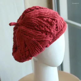 Berets doce malha boina bonito outono e inverno enrolado versátil artista artesanal chapéu grande cabeça chapéus