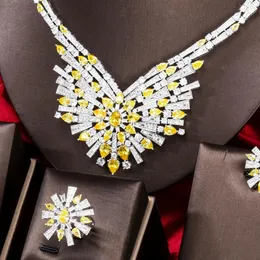 Necklace Earrings Set Jimbora Original Luxury 4PCS Bangle Ring Jewelry For Bridal Charm Female Accessories