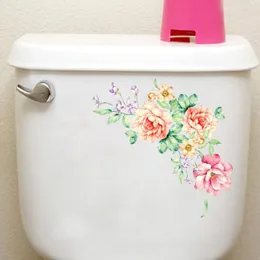 Vägg klistermärken klistermärke självlim vackra dekaler dekoration diy garderob badrum färgglada blommor pvc pion blossom kyl 3d toalett
