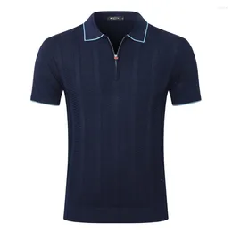 Men's Polos SIJITONGDA Shirt Silk Men 2024 Summer Short Sleeve Breathable Thin Embroidery Comfort Zipper Quality Big Size M-5XL