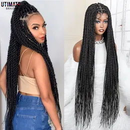 تويست مضفر S الاصطناعية الكاملة الدانتيل الأمامية 40 بوصة stnotbly braiding مسبقا مع شعر الطفل للنساء السود 240113