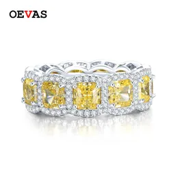 Oevas 100 925 Sterling Silver Sparkling 55mm fyrkantig gul rosa vita höga koldiamantringar för kvinnor Party Fine Jewelry 240113