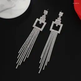 Dangle Earrings Women's Long Tassel Drop Pink Big Crystal Rhinestone Bride Brincos Wedding Jewelry E763