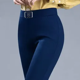 Spring Autumn Korean Fashion Woman for Pencil Pants High midja Elastiska diamanter Solid Office Lady Lady Slim Straight Byxor 240113