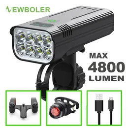 Boler Bicycle Light 4800 Lumen USB充電可能レインプルーフMTBバイクセット2ホルダー10000MAH懐中電灯アクセサリー240113