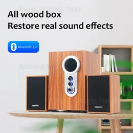 2.1 Wooden Subwoofer Bookshelf Speakers Home Desktop Wireless Bluetooth Speaker Laptop Portable Hi-Fi USB Wired Amplifiers 240113