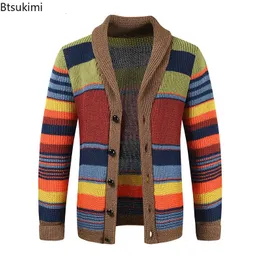 Spring Autumn Mens Lapel Cardigan Sweaters Fashion Slim Knitwear Tops Patchwork Contrast Casual Knit Sweater Coats for Men 240113