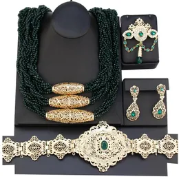 Halsketten Sunspicems Goldfarbe marokkanische Hochzeit Schmucksets für Frauen Perlen Halskette Brosche Drop Ohrring Caftan Belt Braut Bijoux Geschenk