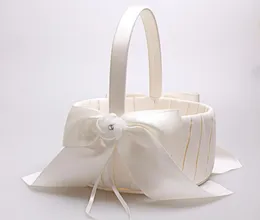 2019 Blumenmädchen-Körbe für Hochzeiten, beige Satinband-Blumenkorb-Sets, 22 cm, 23 cm, schnell 7227036