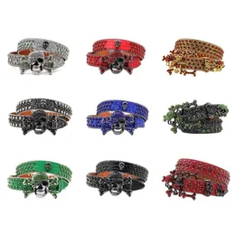 Partihandel Luxury Western Cowboy Skull Buckle Studded Rhinestone Belt Pu Leather Diamond Bling Belt BB Simon Men Belt