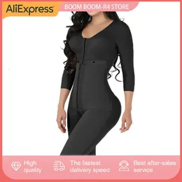 Fajas Colombianas Women's Body Shaper Breast Support Side Long Sleeve Tummy Control Long Bodysuit Shapewear Waist Trainer 240113