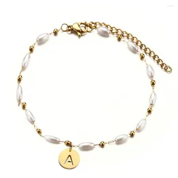 Charm-Armbänder MisenBaBa Edelstahl Oval Kunstperlen Buchstaben Initialen Alphabet Namensarmband Damen Schmuck Geschenke