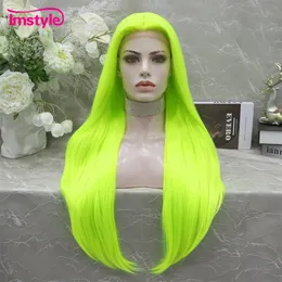 Imstyle Fluorescent Green Long Synthetic Lace Front Straight T Part Heat Resistant Fiber Party s For Women 240113