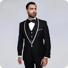 Men's Suits STEVDITG Elegant Black Full Set Shawl Lapel Single Breasted Regular Length Wedding Formal 3 Piece Jacket Pants Vest