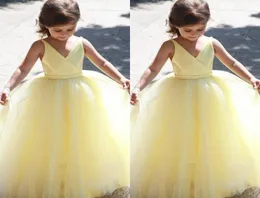 لطيف صفراء الأميرة زهرة الفتاة فساتين Vneck ball ثوب تول طويل طفل مسابقات طفل فستان الأطفال أول فستان بالتواصل 3208770